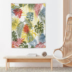 ICMOLYYENLO Boho Green Leaves Tapestry, Mid Century Abstract Tropical Palm Leaves Modern Minimalist Geometric Wall Hanging, Neutral Home Decor Art for Living Room Bedroom Dorm 60x60 Inch