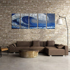 Ocean Metal Wall Art, Handcrafted Abstract Metal Artwork, Large Scale Blue and Silver Wall Art, Unique 3D Aluminum Painting, Great for Indoor and Outdoor, 5-Panels Measures 64" x 24"
