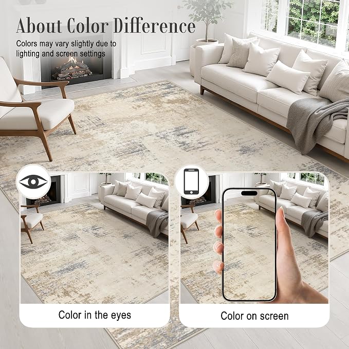 2x6 Washable Runner Rug：Modern Abstract Soft Carpet Beige Brown | - Image 6