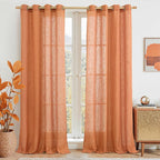 Burnt Orange Sheer Linen Curtains, 84 inch Light Filtering Semi Sheer Panels by LAMIT