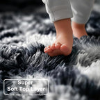 Amdrebio Black White Grey Plush Round Area Rug 6Ft - Image 2