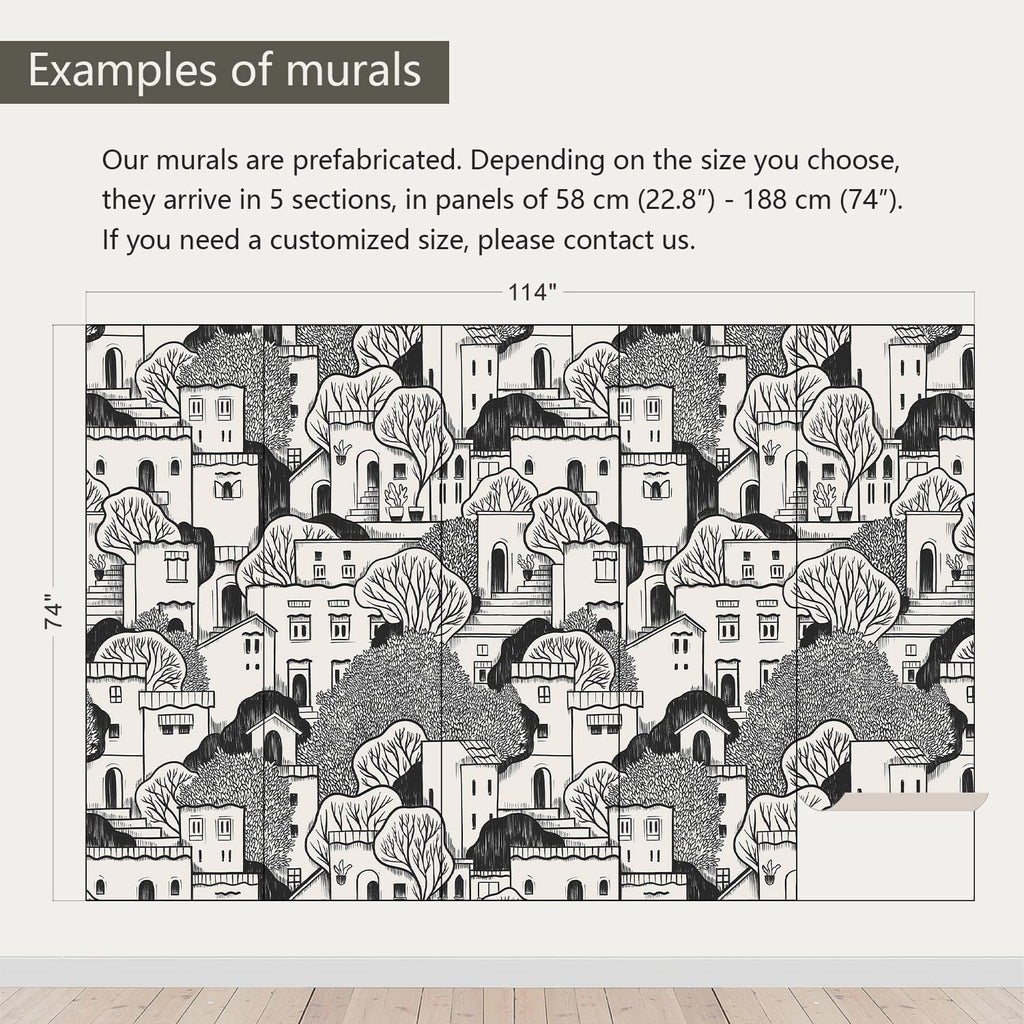 AFZEVEB-Black House with Trees Nursery Wallpaper murals for Bedroom 114"x74" (Not Peel and Stick)