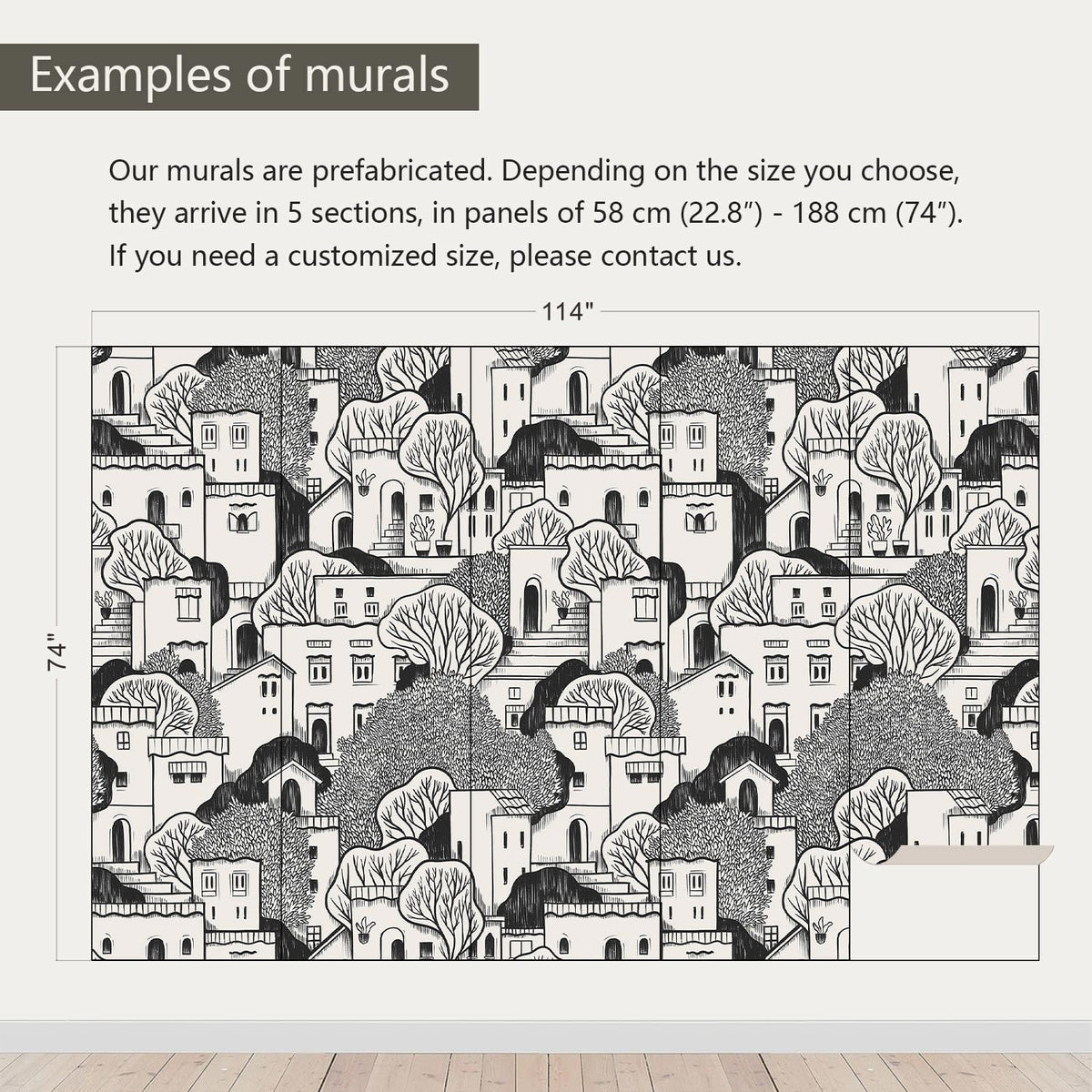 AFZEVEB-Black House with Trees Nursery Wallpaper murals for Bedroom 114"x74" (Not Peel and Stick)