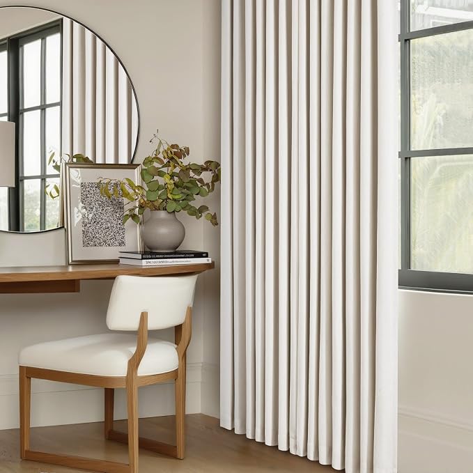 Extra Wide 92 Inch Pinch Pleat Linen 100% Blackout Curtains Natural 1 Panel | 2 - Image 8