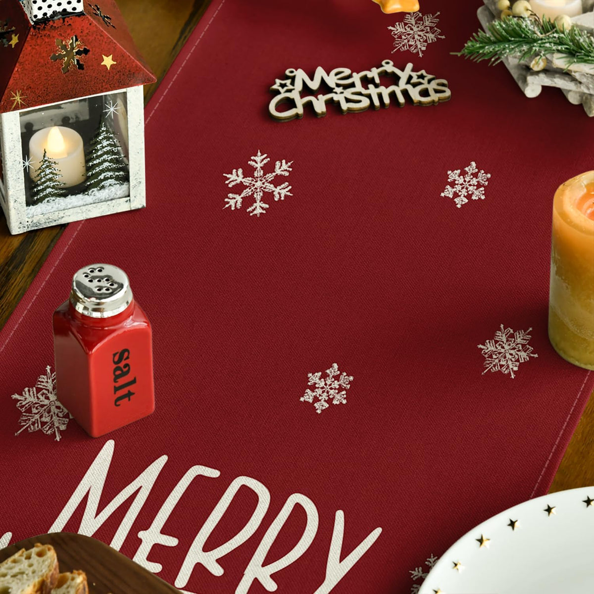 Artoid Mode Xmas Trees Snowflakes Red 210 GSM Merry Christmas Table Runner, Winter Kitchen Dining Table Decoration for Home Party Decor 13x48 Inch