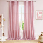 Rose Linen Curtains 90 Inch Long 2 Panels Set Back Tab Rod Pocket Semi Sheer by Nanspring