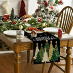 Artoid Mode Xmas Trees Snowflakes Black Merry Christmas Table Runner, Winter Seasonal Kitchen Dining Table Decoration for Home Party Decor 13x60 Inch