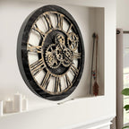 The Gears Clock The Original Real Moving Gear Wall Clock Vintage Industrial Oversized Rustic Farmhouse (24 inch (60cm), Vintage Black Wood and Bronze)