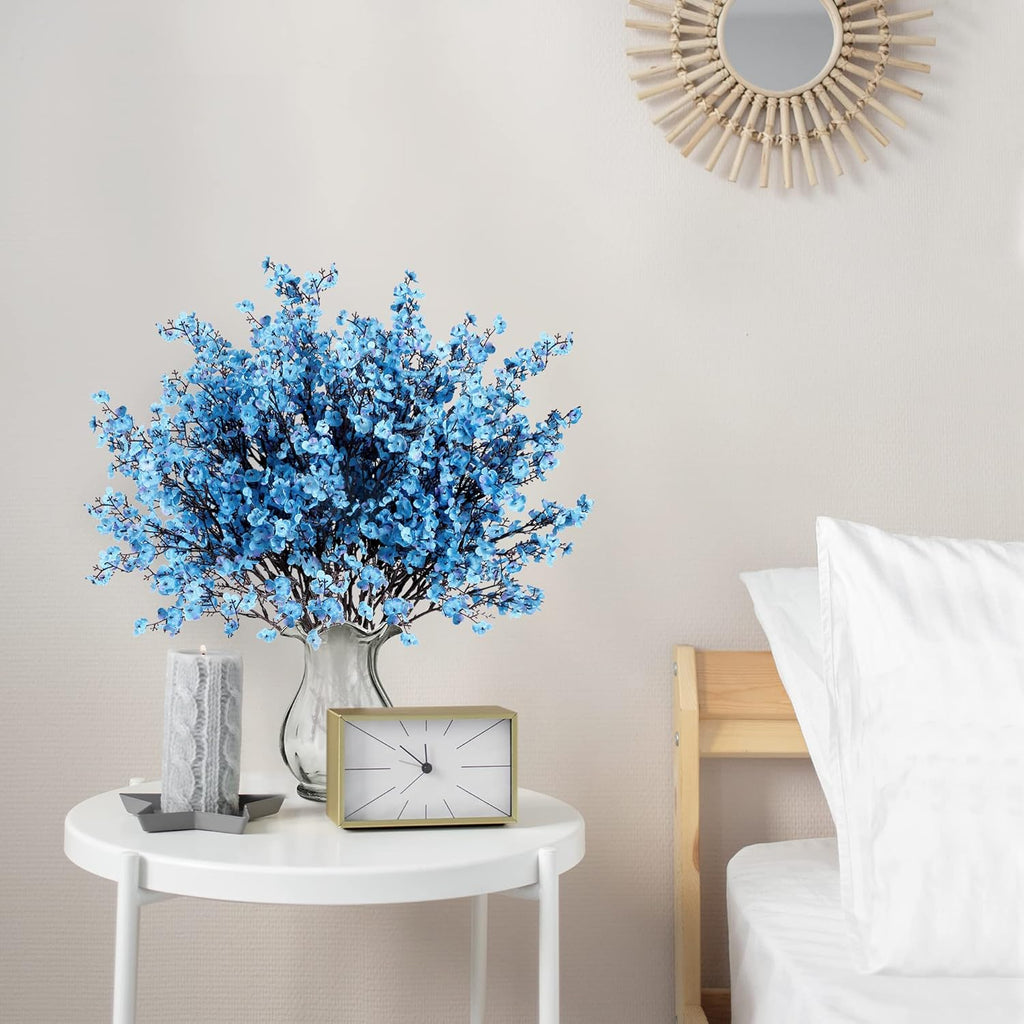 Sggvecsy 15 Pcs Babys Breath Artificial Flowers Gypsophila Bouquets Bulk Real Touch Fake Silk Flowers for Home Wedding DIY Floral Arrangement Kitchen Table Centerpiece Decoration (Blue with Purple)