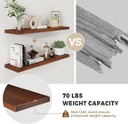 Fun Memories Solid Oak Wood Floating Shelves, 9.3 Inch Deep Natural Wood Shelf with Invisible Heavy Duty Bracket for Bathroom Bedroom Kitchen - 36inch Set of 2, Walnut