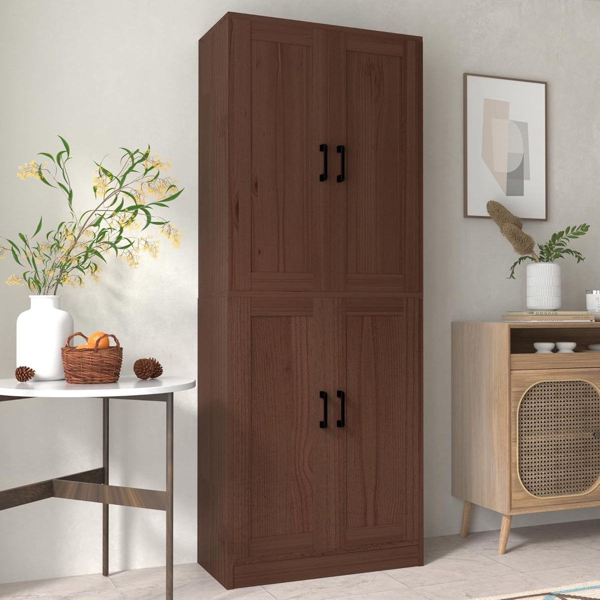Brown Kitchen Pantry, 71" Tall Cabinet with Doors, Hutch with Storage for Dining Room