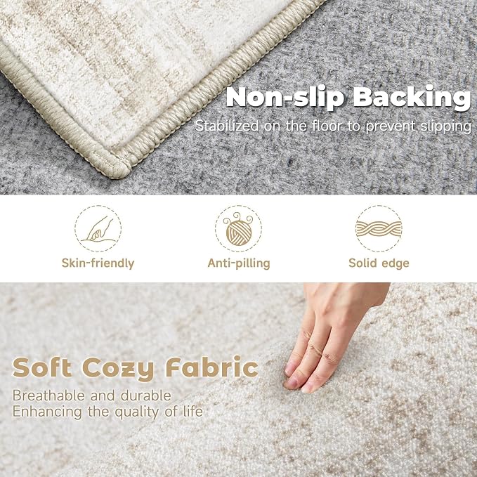 9x12 Area Rugs Washable Rug: Abstract Neutral Rugs Modern Non Slip Area Rug - Image 2