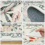PLHXFR 3x10 Washable Runner Rug：Floral Indoor Kitchen Carpet Green Beige | - Image 7