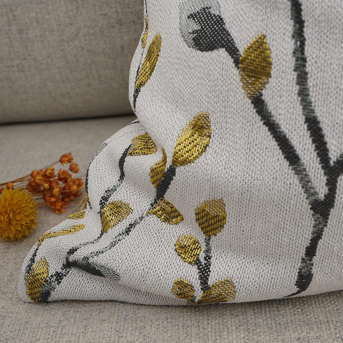 YOUR SMILE Classical Embroidery Jacquard Yellow/Gold Square Decorative Throw Pillow Case Cushion Cover 18x18 inch