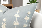 VAGMINE Hand Embroidered Daisy Accent Throw Pillow Cover - 20x20 Inches Square - 100% Cotton Robins Egg Decorative Cushion Cover for Couch, Sofa, Chair - Textured Embroidery - Boho Floral Home Décor