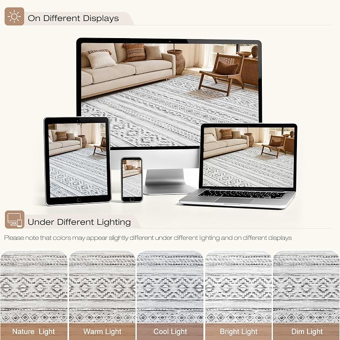 cotiled Boho 5x7 Area Rugs for Living Room: Soft Moroccan Washable Rug | Solve - Image 9