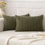 MIULEE Lumbar Corduroy Decorative Throw Pillow Covers 12x20 Olive Green | Pack by MIULEE