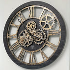 The Gears Clock The Original Real Moving Gear Wall Clock Vintage Industrial Oversized Rustic Farmhouse (24 inch (60cm), Vintage Black Wood and Bronze)