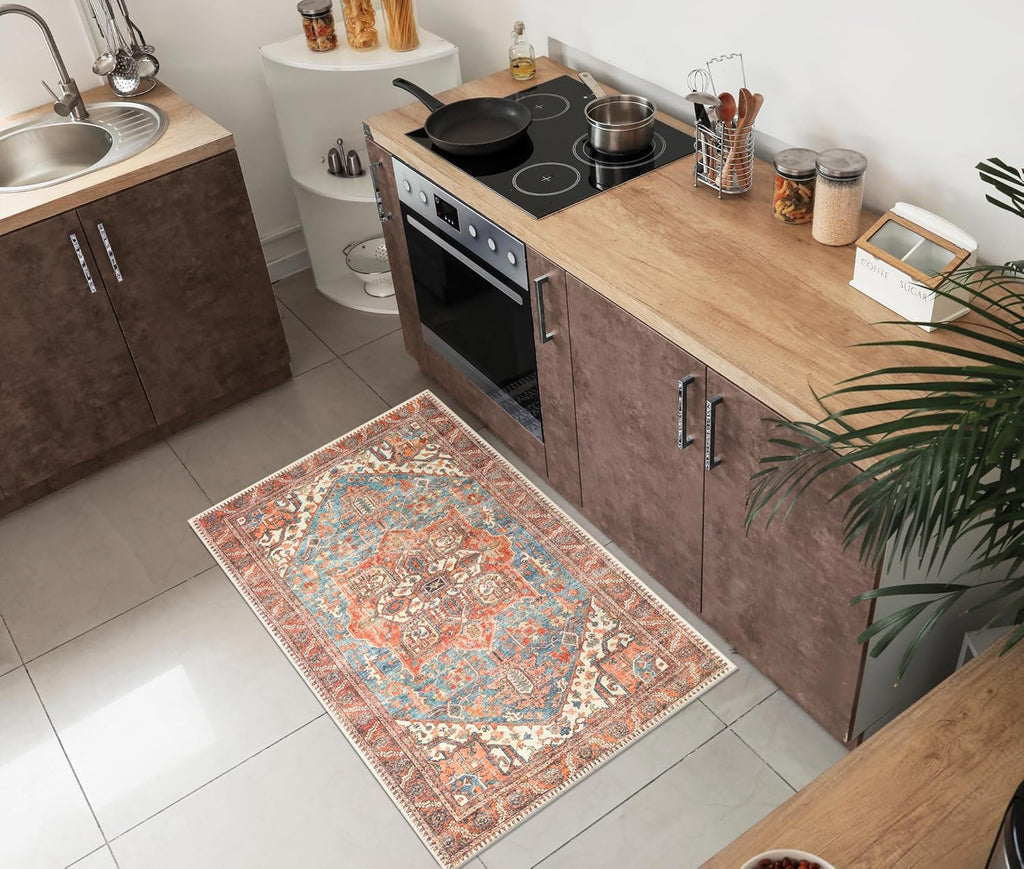 Keen Home Design 2x3 Rug - Machine Washable Entry Rug with Non-Slip Backing, Ideal for Enteryway, Kitchen, Bathroom, Laundry Room - Vintage, Easy Clean, Durable, Low Pile Rug - (2' x 3')