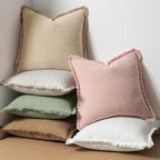 MIULEE Boho Linen Fringe Decorative Throw Pillow Covers Sage Green 20x20 | Set - Image 6