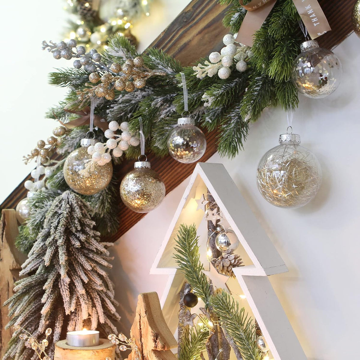 Sea Team Shatterproof Clear Plastic Christmas Ball Ornaments Decorative Xmas Balls Baubles Set with Stuffed Delicate Decorations (100mm/3.94 inch 16-Pack, Champagne)