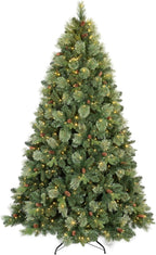 Kadunmina 7.5ft Prelit Christmas Tree, Artificial Carolina Pine Christmas Tree with 750 Warm White Lights, Pine Cones, 1645 Branch Tips and Metal Stand for Home, Office, Holiday Party Decoration