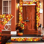 Aneco 2 Pack 5.74 Feet Each Maple Leaves Garlands with 8 Lighting Modes LED String Lights Artificial Maple Leaf Fall Decorations for Home Indoor Outdoor Thanksgiving Halloween Decor, Total 11.5 Feet
