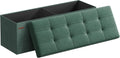 SONGMICS MAZIE Collection - 43 Inches Folding Storage Ottoman Bench, Ottoman Foot Rest, End of Bed Bench, Storage Chest, Load 660 lb, for Living Room, Bedroom, Entryway, Retro Green ULSF077C01