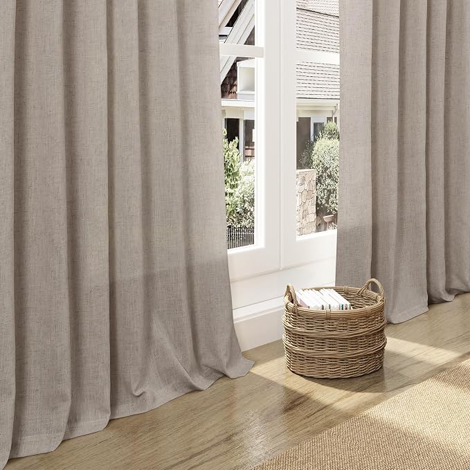 Ecru Curtains 90 Inches Long for Living Room Linen Blend Light Filtering Semi - Image 5