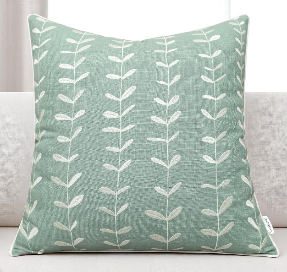 VAGMINE Embroidered Lollipop Cushion Cover - 20x20 Inches Square - 100% Cotton Light Teal Throw Pillow Case - Minimalist Chic Design - Luxury Home Accent for Sofa, Couch, Bed, Office