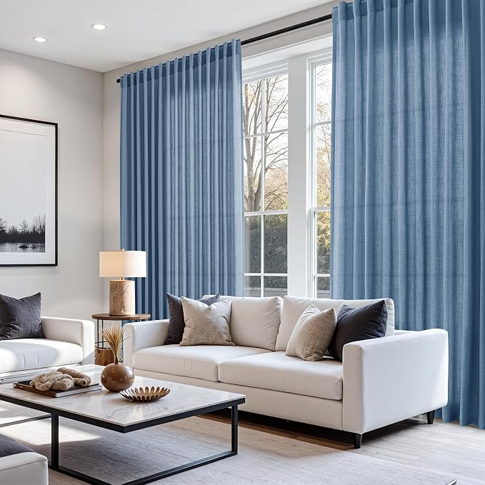 Stone Blue Linen Curtains 90 Inch Length - Image 7