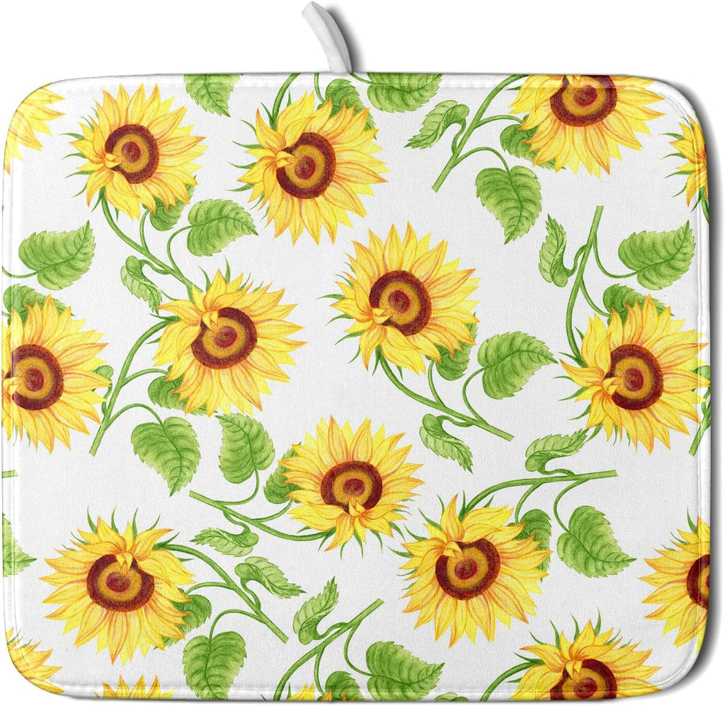 Sunflower Dish Drying Mat for Kitchen Counter Spring Summer FLoral Seasonal Absorbent Reversible Microfiber Kitchen Countertop Protector Dishes Pad Small 16x18 inch