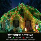 Icicle Lights for Outside, 33FT 400 LED Christmas Lights Outdoor with Waterproof 8 Modes, Plug in Connectable String Twinkle Light for Indoor Roof Window Garden Fence Party Decorations, Red Green