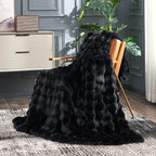 Cozy Bliss Faux Fur Throw Blanket for Couch, Fuzzy Soft Plush Thick Bubble Blanket for Sofa Bedroom Living Room, 50 * 60 Inches Black