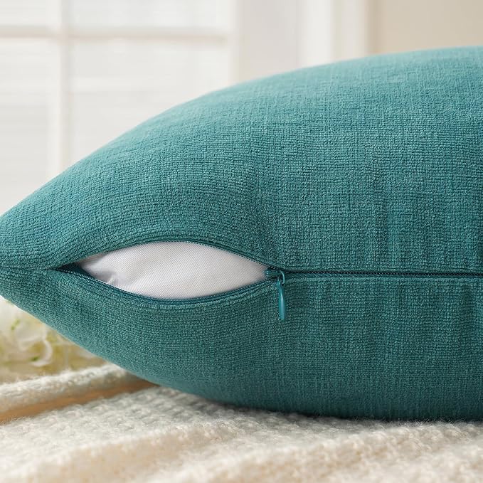 MIULEE Teal Chenille Couch Lumbar Throw Pillow Covers, 12x20 | Set of 2 - Image 4