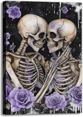 Skull Canvas Wall Art Couple Skeleton Holding Each Other Picture Art Poster Abstract Lover Painting Modern Artwork Horrible Halloween Decor(Artwork-2,28"x42")