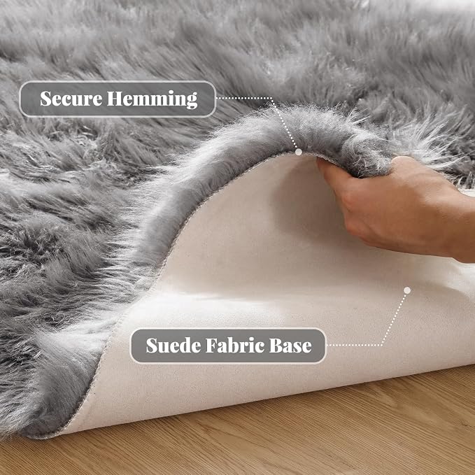 ORINOVA Light Silver Gray Faux Washable Shaggy Fur Rugs - Image 3