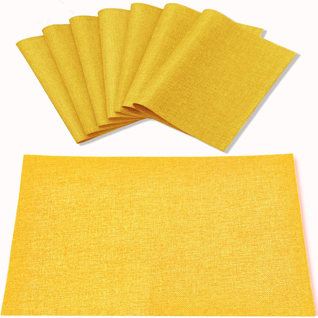 Cloth Placemats Set of 8, Linen Type Fabric Placemats Machine Washable Heat Resistant Placemats Wrinkle Free Thick Polyester Kitchen Place Mats for Dining Table (Yellow)