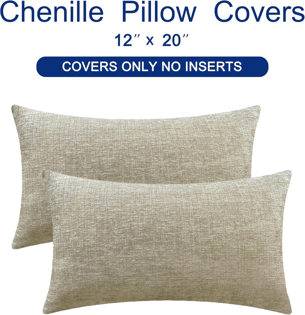 CaliTime Throw Pillow Covers Decorative 12 X 20 Inches Pack of 2 Cozy Chenille Cushion Case for Couch Sofa Bed Living Room Home Light Taupe