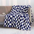 LOMAO Throw Blankets Flannel Blanket with Checkerboard Grid Pattern Soft Throw Blanket for Couch, Bed, Sofa Luxurious Warm and Cozy for All Seasons (Dark Blue, 60"x80")