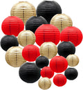 ADLKGG Paper Lanterns Decorations, Red Black Gold Hanging Round Paper Lanterns for Graduation, BBQ Party Supplies, Mickey Mouse Themed Birthday, Pirate Theme Casino Poker Party Decor Set of 21