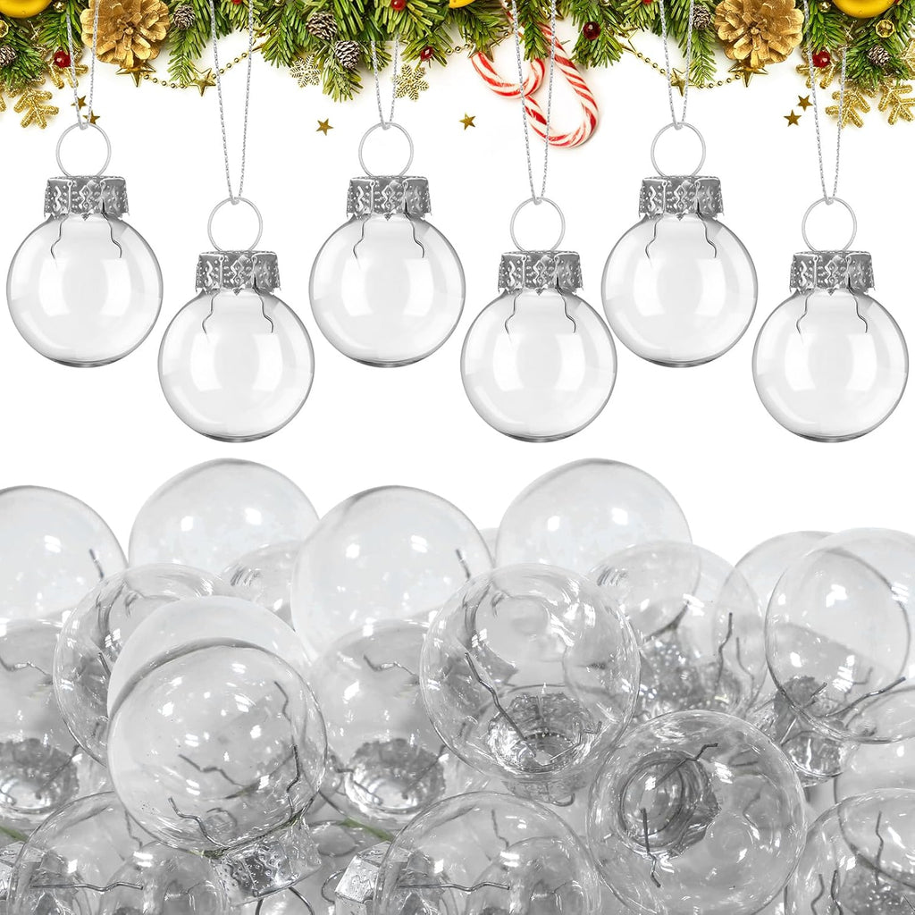Tioncy 32 Pcs 1 Inch Mini Glass Christmas Ornaments Balls Shiny Christmas Balls Tiny Tree Hanging Decoration Small Colorful Ball Pendant for Xmas Party Supplies(Transparent)