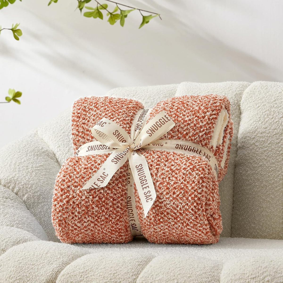 Snuggle Sac Orange Fall Blanket Twin Size, Oversized Soft Warm Cozy Knit Bedding Blanket, Luxurious Microfiber Blankets for Bed, Orange, 60x80 inches