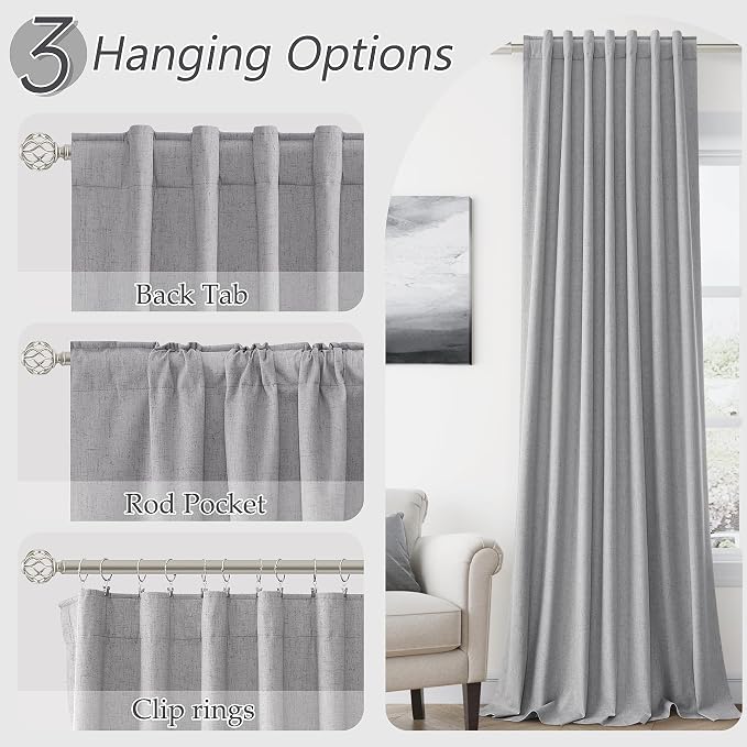 Grey 100% Blackout Curtains 90 Inch Length 2 Panels Set - Image 6