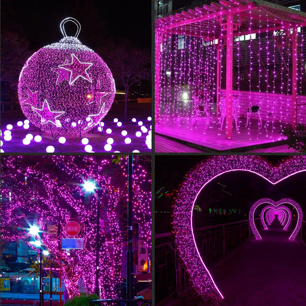 1200LED (24pk of 50L) String Lights, LED Christmas Lights, 6" SPACING,Green Wire, Pink
