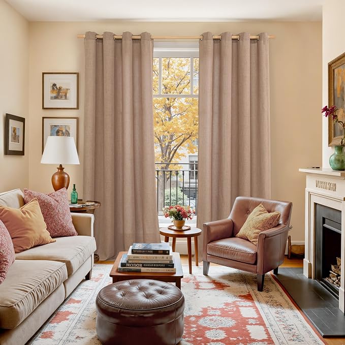 YoungsTex Mocha Brown Linen Semi Sheer Curtains 52 X 72 Inch Length | Light - Image 2
