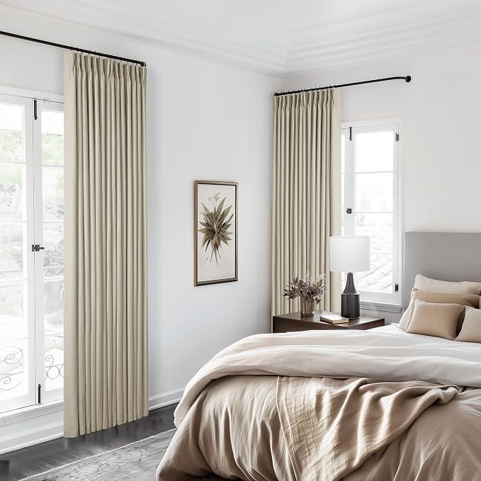 Burlywood Birch Blackout Pleated Linen Curtains 108 Inches Long 2 Panels | - Image 9
