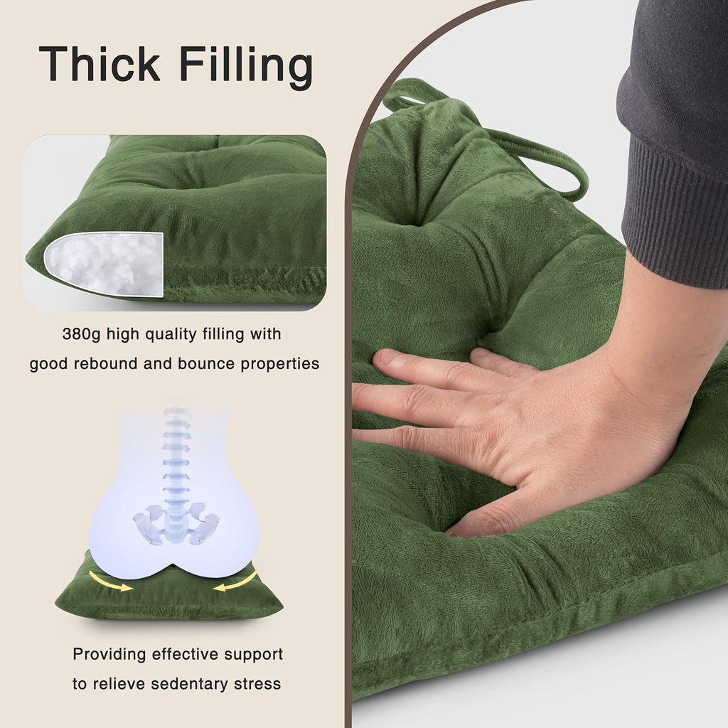 OVOV Chair Cushions for Dining Chairs Set of 6 Tufted Indoor Chair Pads with Ties Soft Square Seat Cushions for Kitchen Chairs 15.5"x15.5",Green