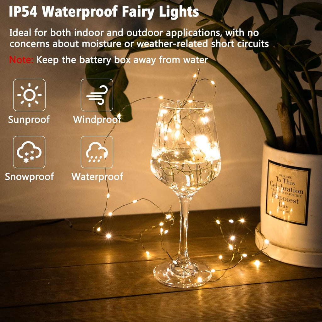 4 Pack Christmas Fairy Lights Battery Operated, 16.4FT 50 LED Dark Green Wire Twinkle Lights with Auto Timer Waterproof, Outdoor String Lights for Indoor Outdoor Bedroom Yard Decor (Warm White)