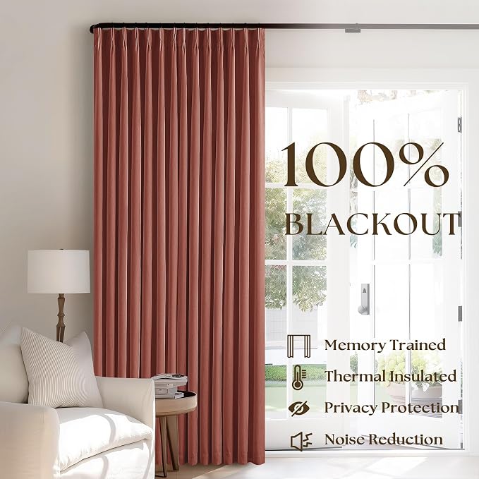 Terracotta Pinch Pleated Blackout Linen 80 Inch Window Curtains 2 Panels | 100% - Image 3